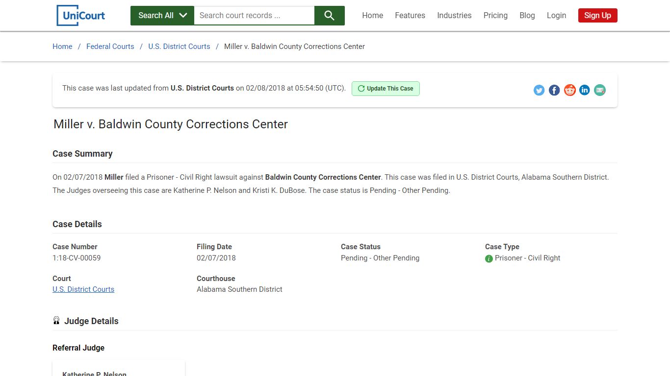 Miller v Baldwin County Corrections Center | 1:18-CV-00059 ...