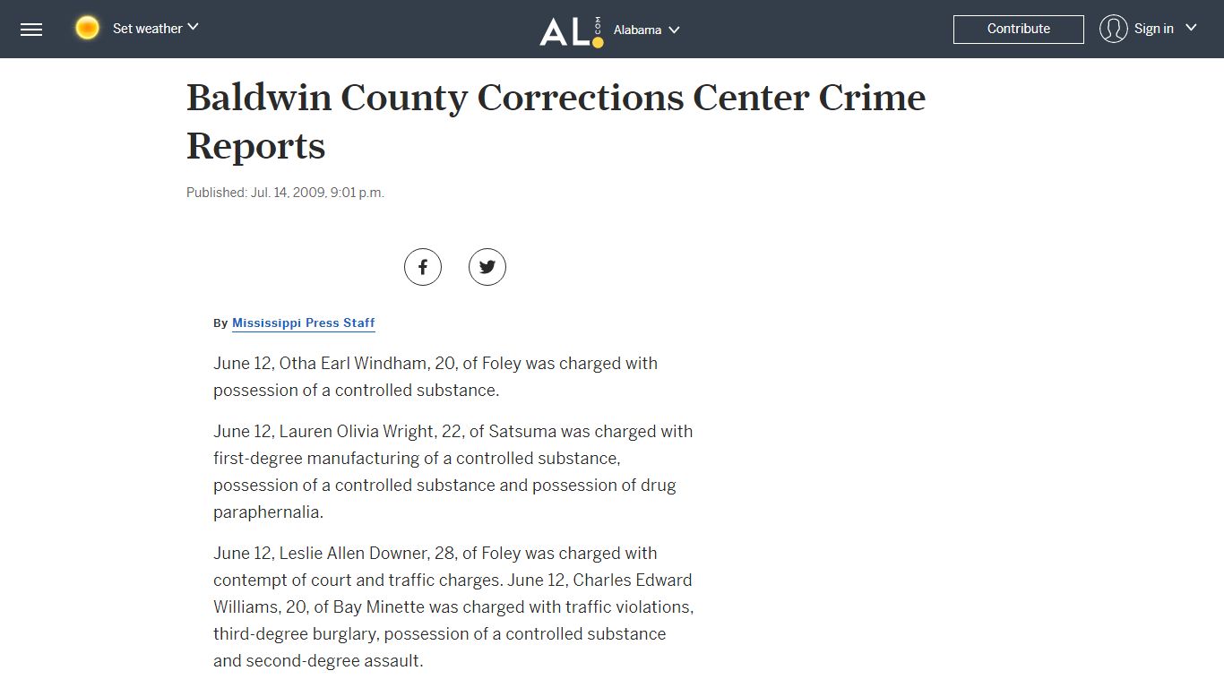 Baldwin County Corrections Center Crime Reports - al.com